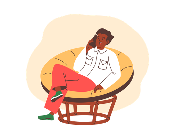 Man sitting in soft chair and talks on phone  Illustration