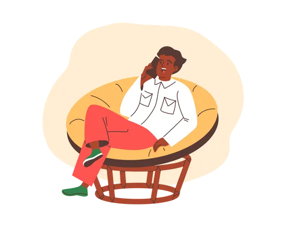 Man sitting in soft chair and talks on phone  Illustration