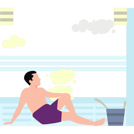 Man Sitting In Steam Room  Illustration