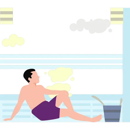 The Boy Is Sitting In The Steam Room Illustration