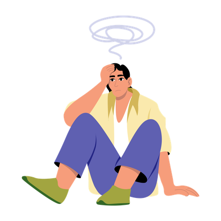 Man sitting in stressed pose  Illustration