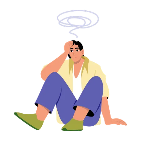 Man sitting in stressed pose  Illustration