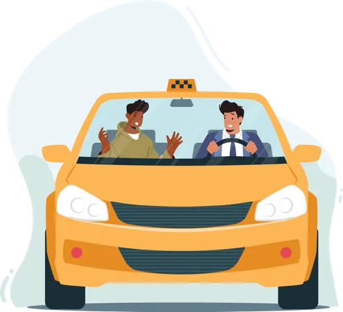 Taxi Driver And Client In Taxi Salon Front View Man Driving Car Speaking With Passenger Characters In Taxi Cab Auto Driver Profession Transportation Service Cartoon People Vector Illustration Illustration