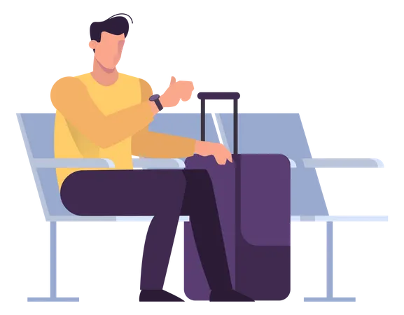 Man Sitting In The Airport And Waiting For Departure Idea Of Flight In Airplane And Passenger Isolated Flat Vector Illustration Illustration