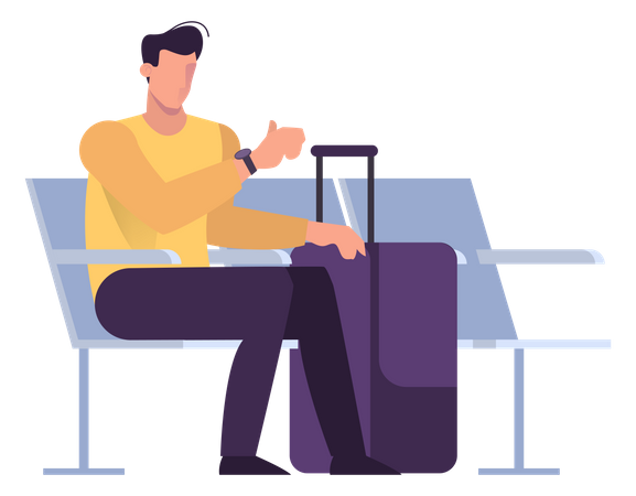 Man sitting in the airport and waiting for departure.  Illustration