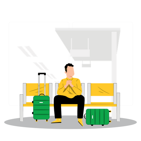 Man sitting in waiting area in airport  Illustration