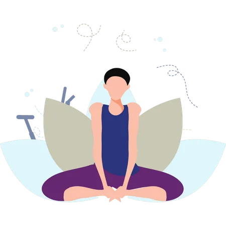 The Boy Is Sitting In Yoga Pose Illustration
