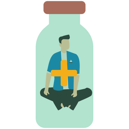 Man Sitting inside pharmacy bottle  Illustration