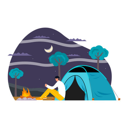 Man sitting near campfire  Illustration