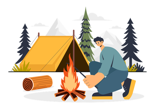 Man sitting near campfire  Illustration