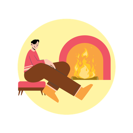 Man sitting near Fireplace  Illustration