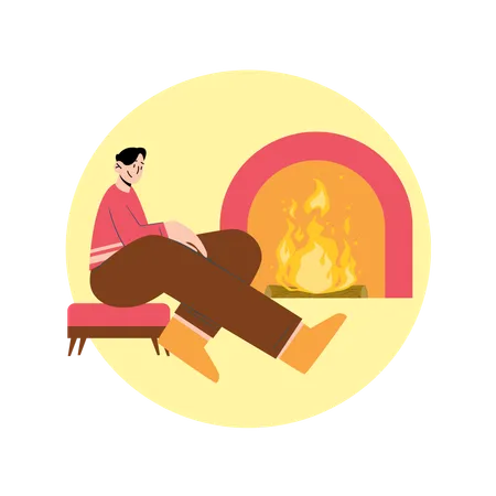 Man sitting near Fireplace  Illustration