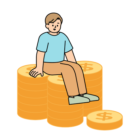 Man sitting on a pile of coins  Illustration