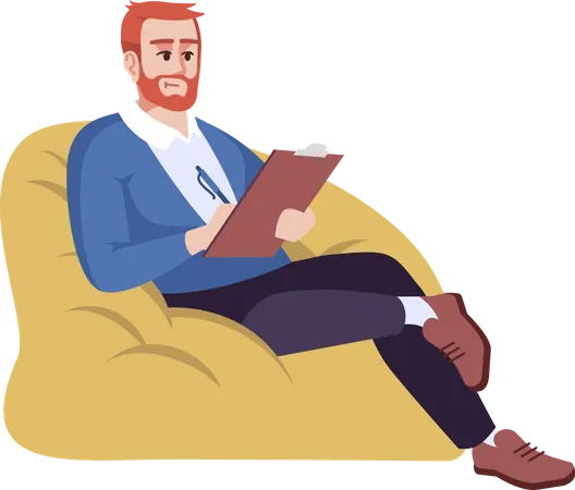 Man sitting on bean bag and writing  Illustration