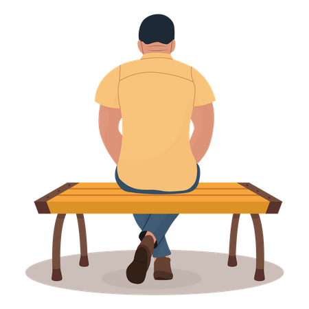 Man Sitting On Bench  Illustration
