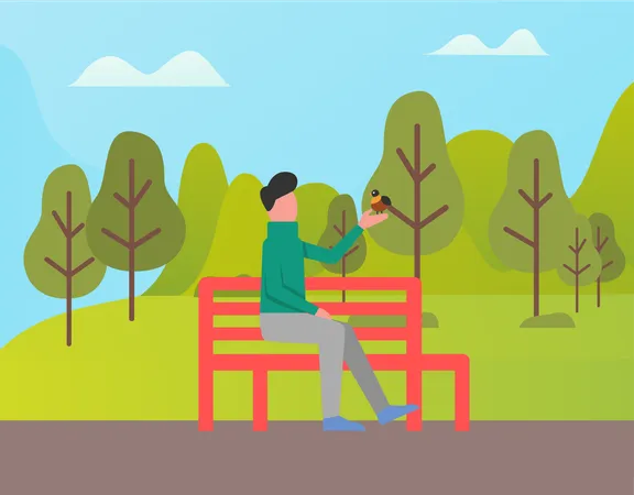 Man sitting on bench in park  Illustration