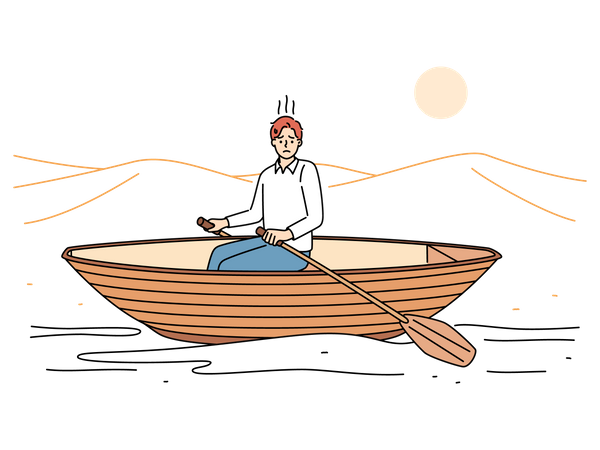 Man sitting on boat  Illustration