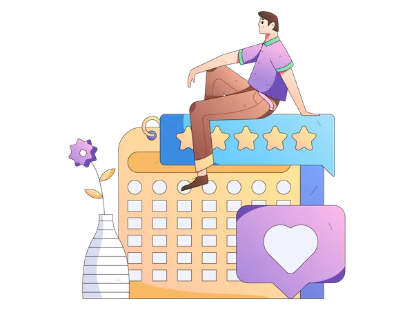 Man sitting on calendar while looking review  Illustration