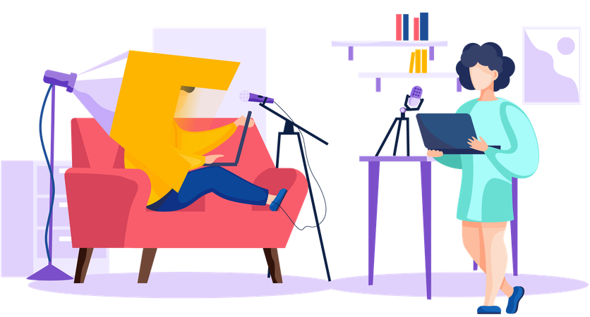 Man sitting on chair and communicates with girl  Illustration