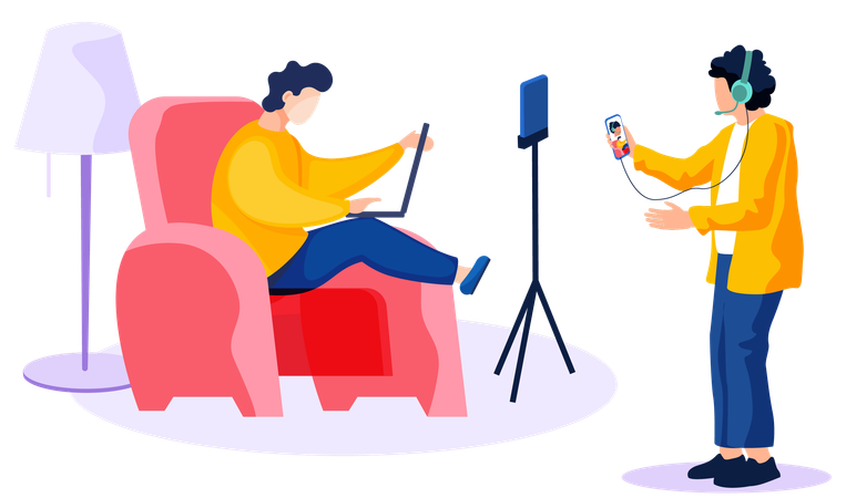 Man sitting on chair and communicates with girl  Illustration