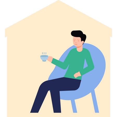 Man sitting on chair and drinking tea Illustration