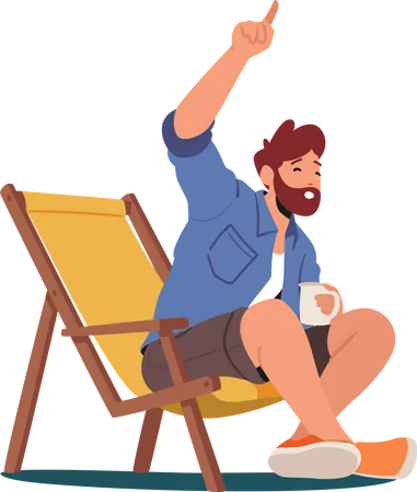 Man sitting on chair and enjoying coffee Illustration