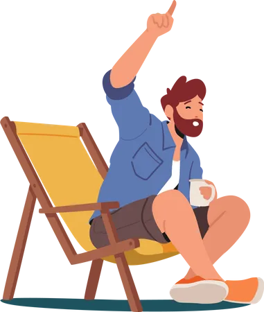 Man sitting on chair and enjoying coffee  Illustration