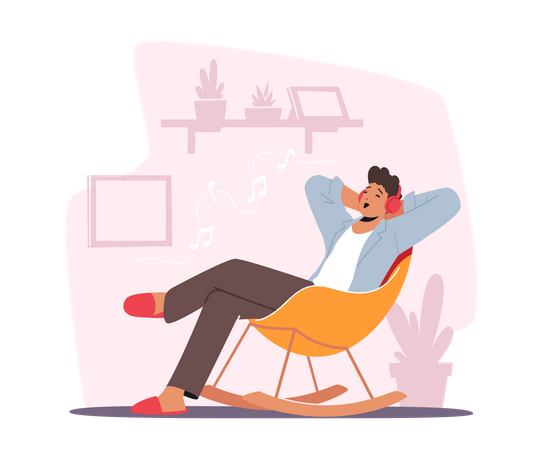 Man Sitting On Chair And Listening To Music  Illustration