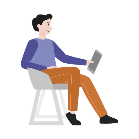 Man sitting on chair and using tablet Illustration