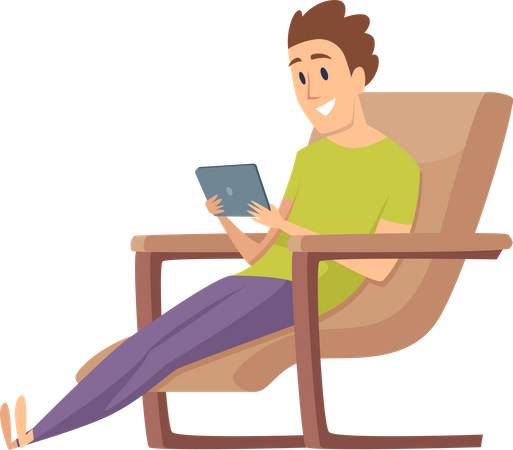 Man sitting on chair and using tablet  Illustration