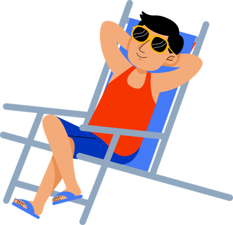 Man Sitting on Chair at Beach  Illustration