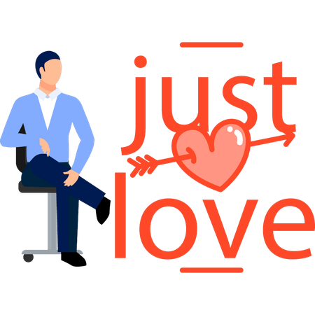 Man sitting on chair looking at love tag  Illustration