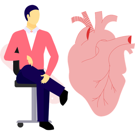 Man sitting on chair looking human heart  Illustration