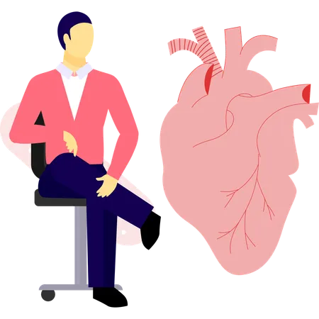 Man sitting on chair looking human heart  Illustration