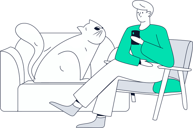 Man sitting on chair while talking on mobile  Illustration