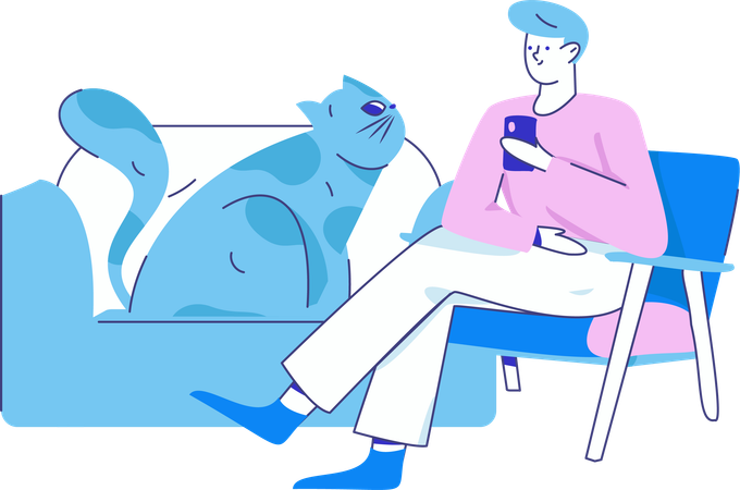 Man sitting on chair while talking on mobile  Illustration