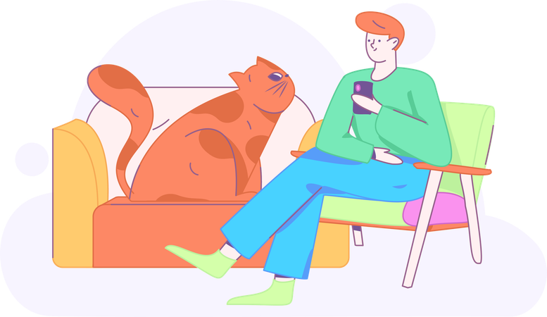 Man sitting on chair while talking on mobile  Illustration