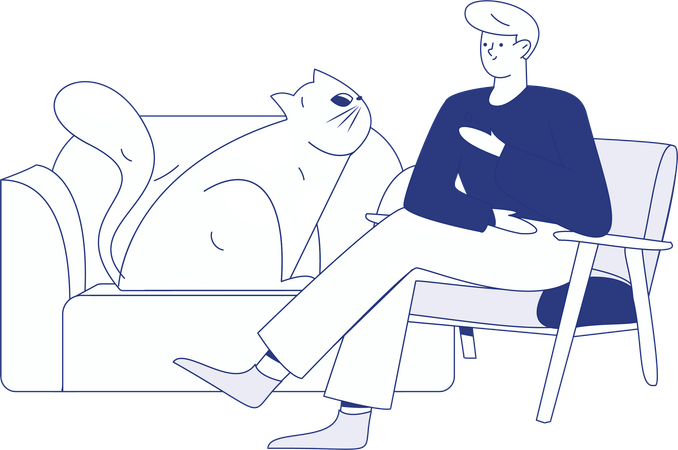 Man sitting on chair while talking on mobile  Illustration