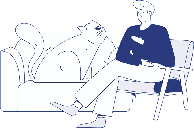 Man sitting on chair while talking on mobile  Illustration