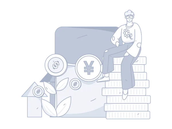 Man sitting on coins stack  Illustration