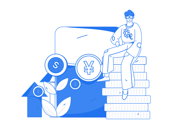 Man sitting on coins stack  Illustration