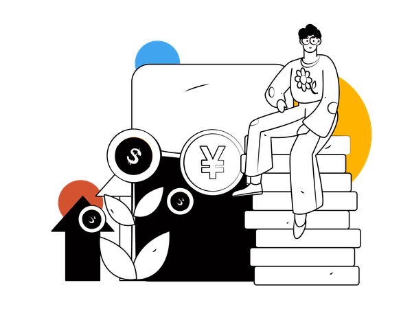 Man sitting on coins stack  Illustration