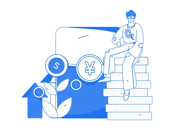 Man sitting on coins stack  Illustration