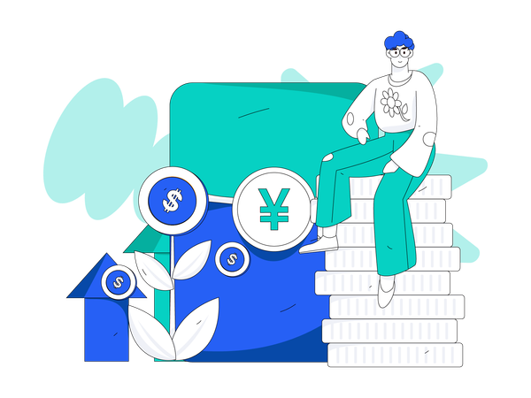 Man sitting on coins stack  Illustration