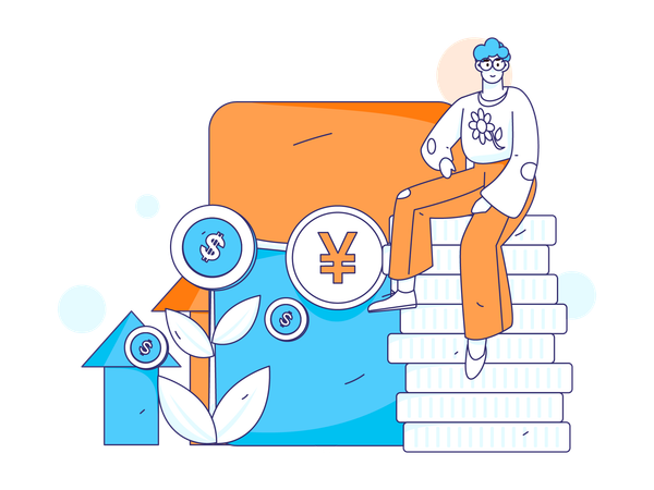 Man sitting on coins stack  Illustration