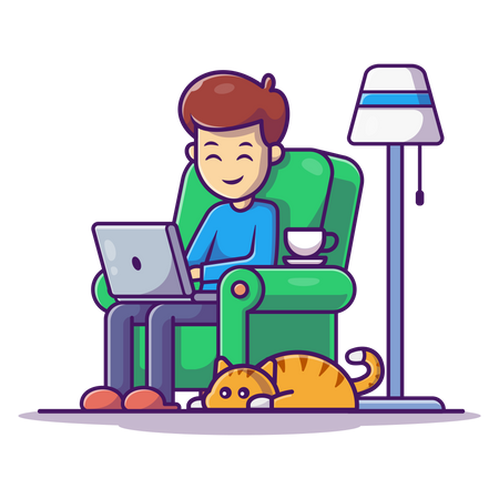 Man sitting on couch and working on laptop  Illustration