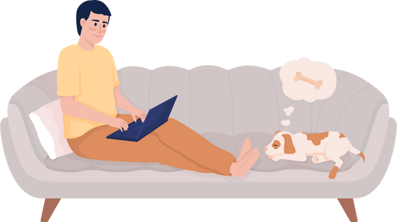 Man sitting on couch with laptop  Illustration