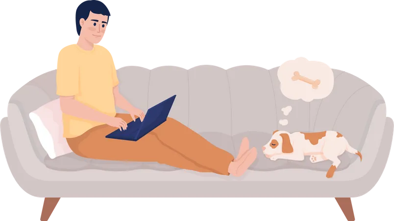 Man sitting on couch with laptop  Illustration