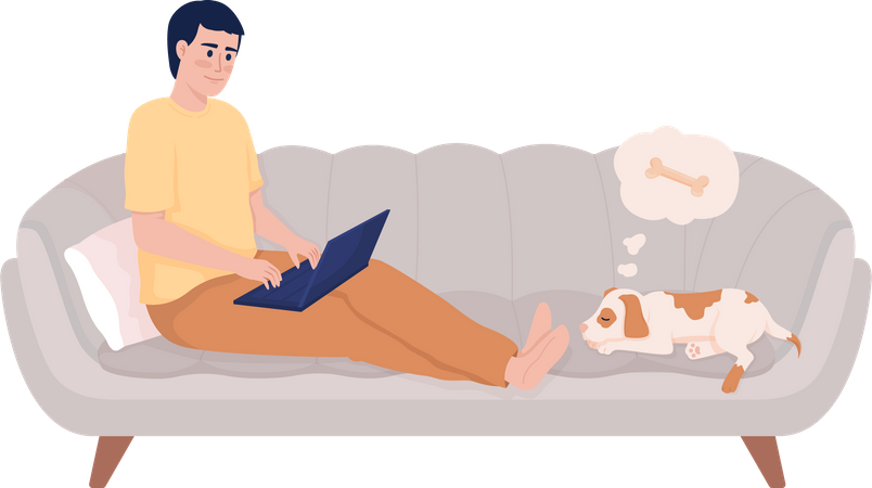 Man sitting on couch with laptop  イラスト