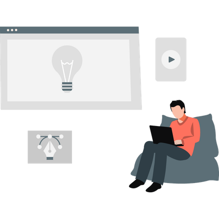 Man sitting on couch working in laptop  Illustration